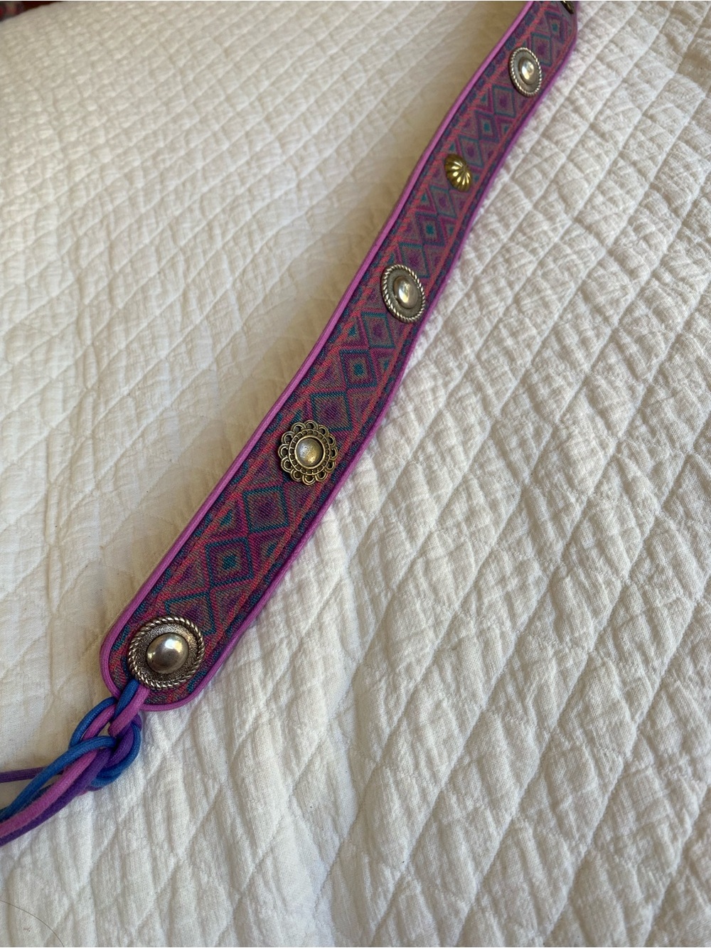 Boho Concho Purple Blue Woven Tapestry Belt Tassels Bead VTG Festival Western M - Picture 3 of 16
